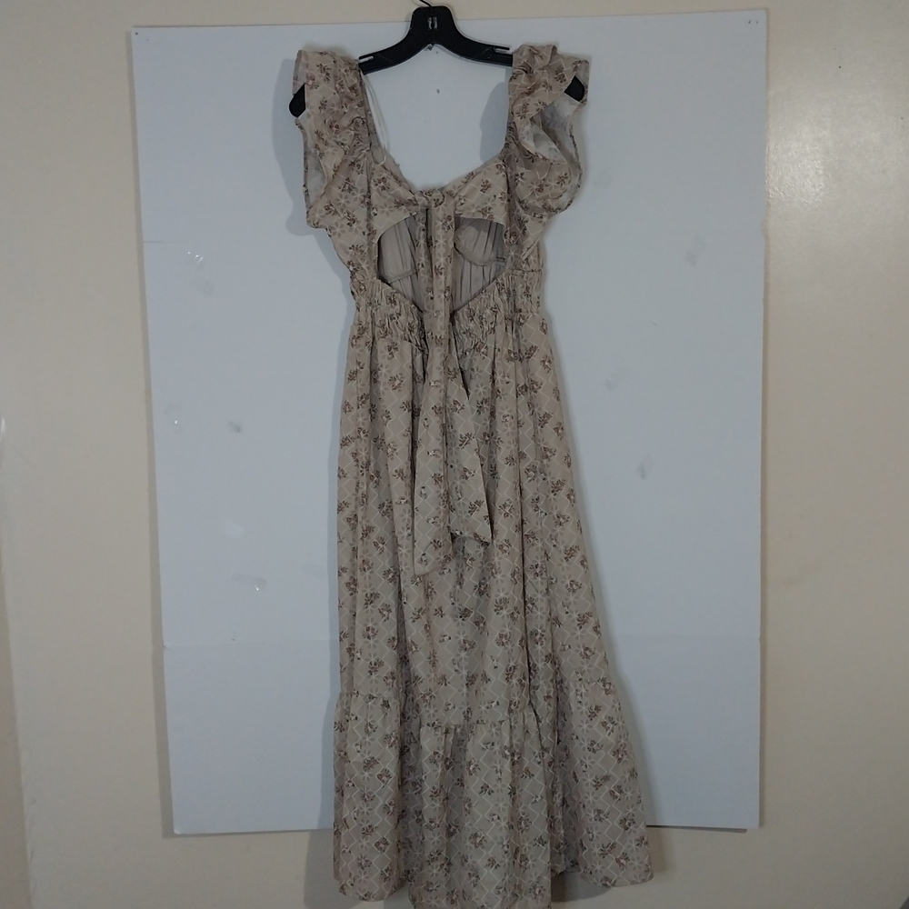 Altar D State Floral Maxi Dress Beige Ruffle Sleeve Cottagecore Prairie Dress - Picture 3 of 14